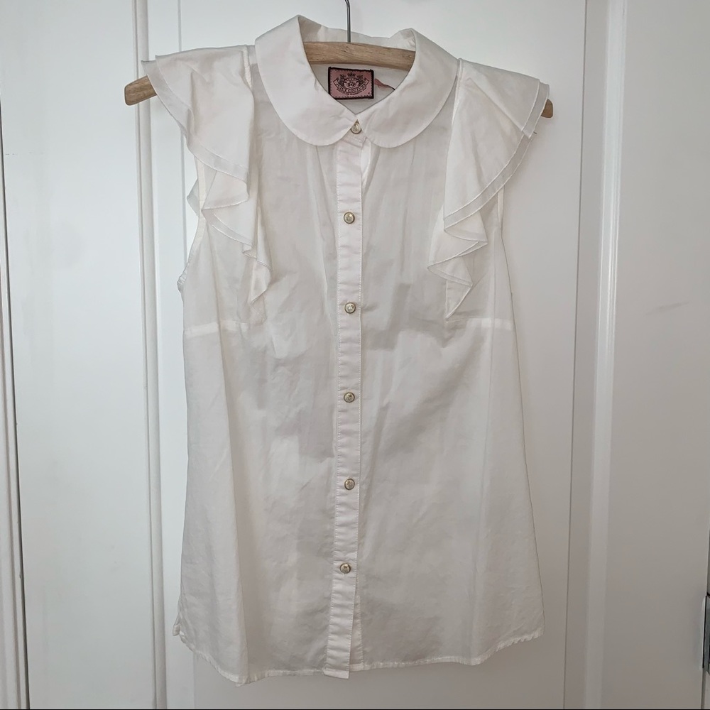 Juicy Couture White Ruffle Sleeve Tank Top